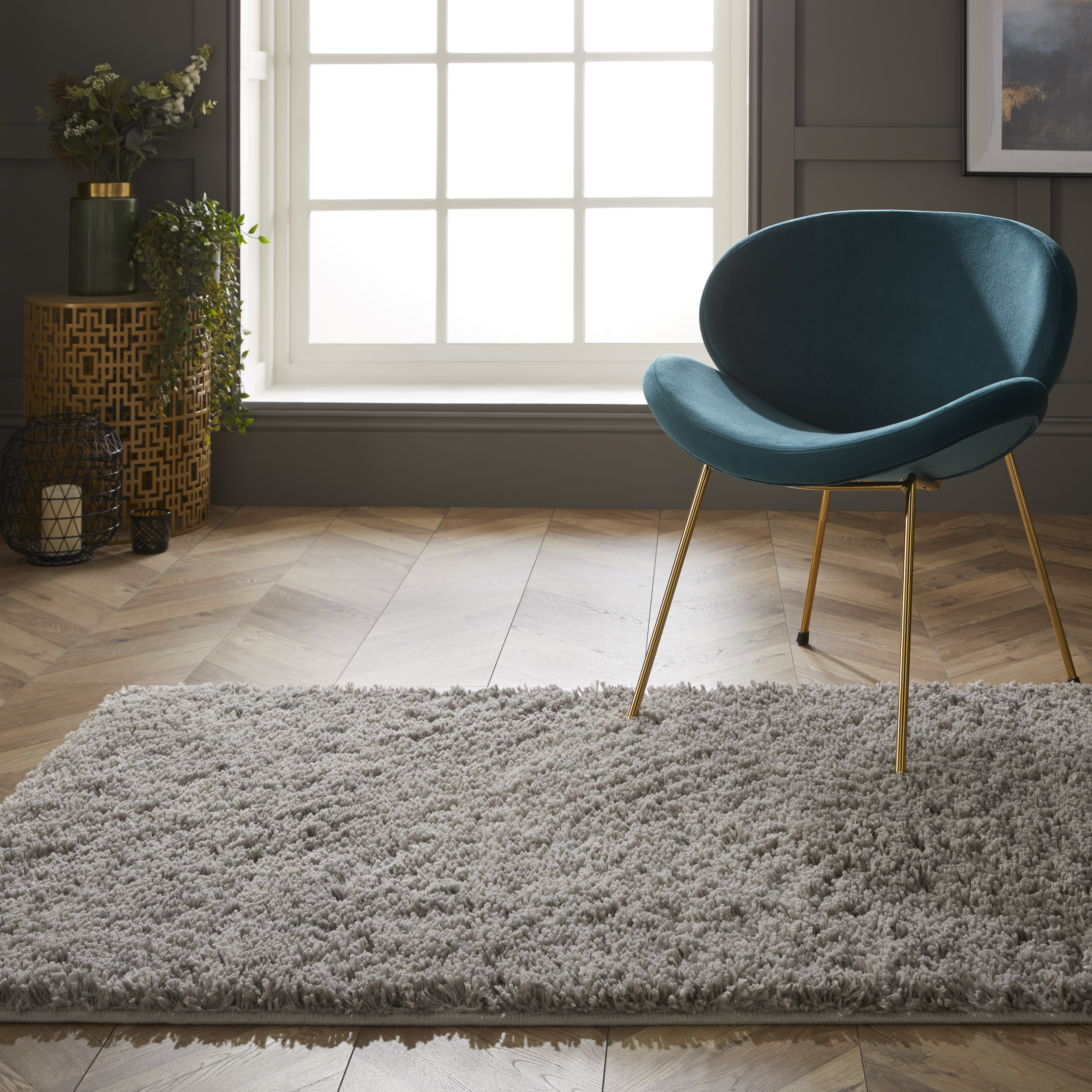 Larissa Washable Plain Shaggy Rug In Ghost Grey